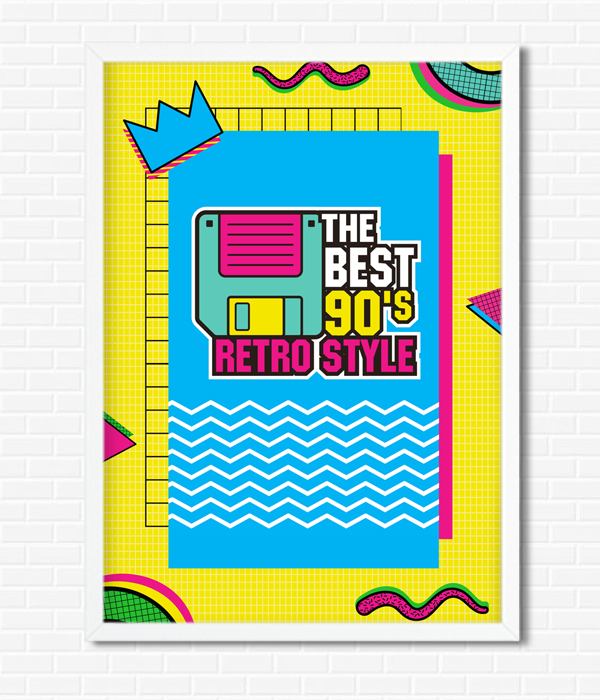 Декор-постер для вечірки в стилі 90-х "Back to the 90's" 2 розміри (04211), Різнокольоровий, А4
