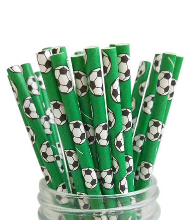 Трубочки для напоїв зелені з футбольними м'ячами 10 шт (F70090), Зелений