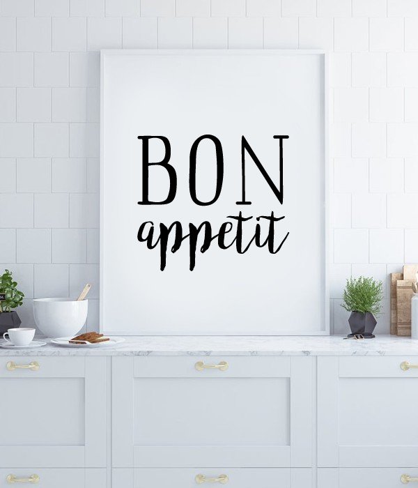 Постер для прикраси кухні "BON appetit" А4 без рамки (50-22), Білий