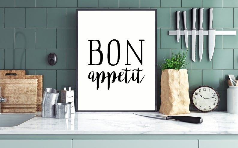 Постер для прикраси кухні "BON appetit" А4 без рамки (50-22), Білий