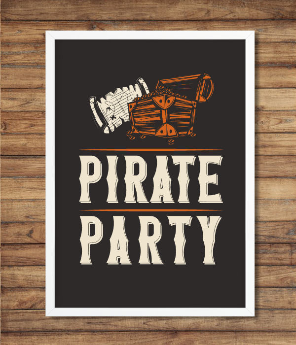 Постер для піратської вечірки "PIRATE PARTY" 2 розміри без рамки (02375), Різнокольоровий, А4