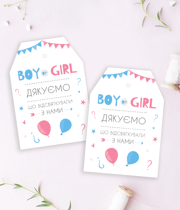 Набір ярличків для подарунків гостям гендер паті "Boy or Girl" (10 шт.)