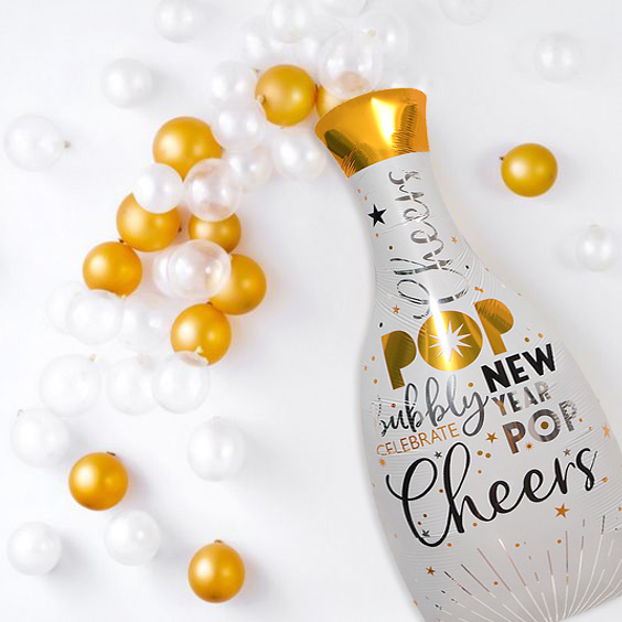 Велика повітряна куля новорічна пляшка шампанського Happy New Year 78x40 см (NY70077), Білий