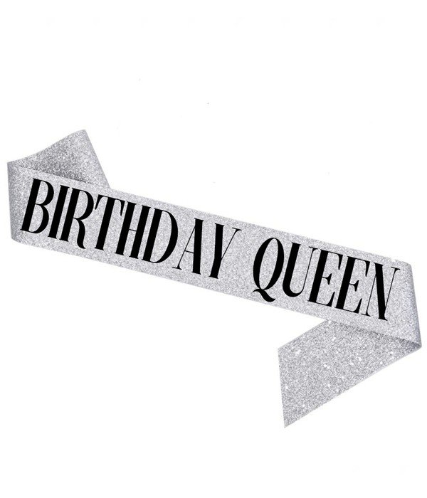 Стрічка через плече на день народження "Birthday Queen" silver & black (BQ-02), Сріблястий