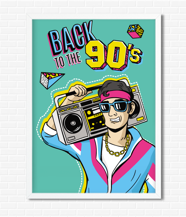 Декор-постер для вечірки в стилі 90-х "Back to the 90's" 2 розміри, Різнокольоровий, А4