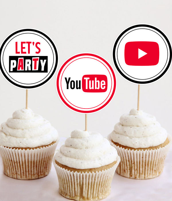Топери для капкейків "YouTube Party" 10 шт, Красный + белый
