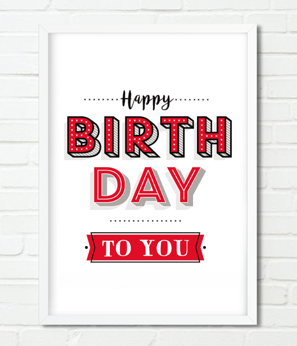Постер Happy Birthday з оригінальним написом 2 розміри без рамки (02101), Червоний, А4