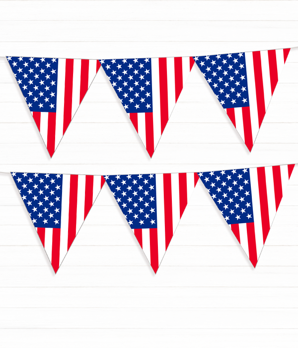 Гирлянда из флажков "Американский флаг" 12 флажков (03135), Белый + красный + синий