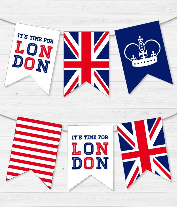 Гірлянда з прапорців "It's time for London" 12 прапорців (L-201), Белый + красный + синий