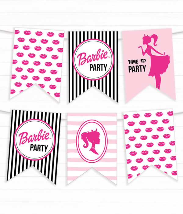 Паперова гірлянда із прапорців "Barbie" 12 прапорців (B02415), Рожевий
