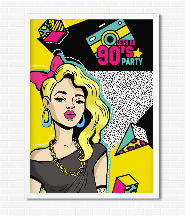 Декор-постер для вечірки в стилі 90-х 2 розміри (04200), Різнокольоровий, А4