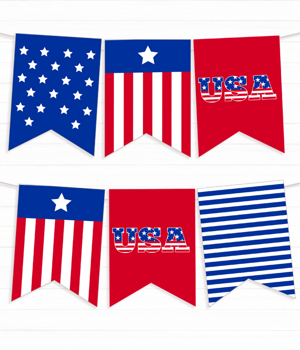 Гірлянда з прапорців "USA" 12 прапорців (05010), Белый + красный + синий