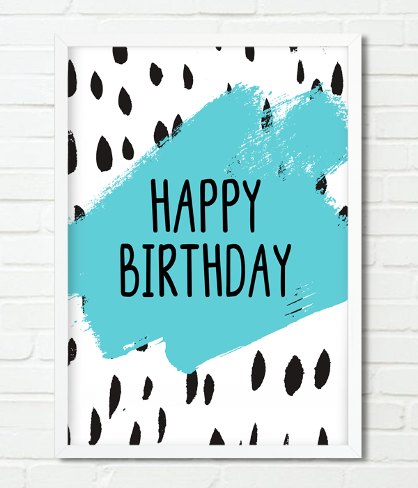 Постер Happy Birthday з стильним дизайном 2 розміри без рамки (02097), Блакитний, А4
