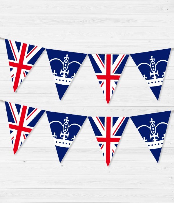 Гірлянда з прапорців "Британська вечірка" 12 прапорців (L-202), Белый + красный + синий