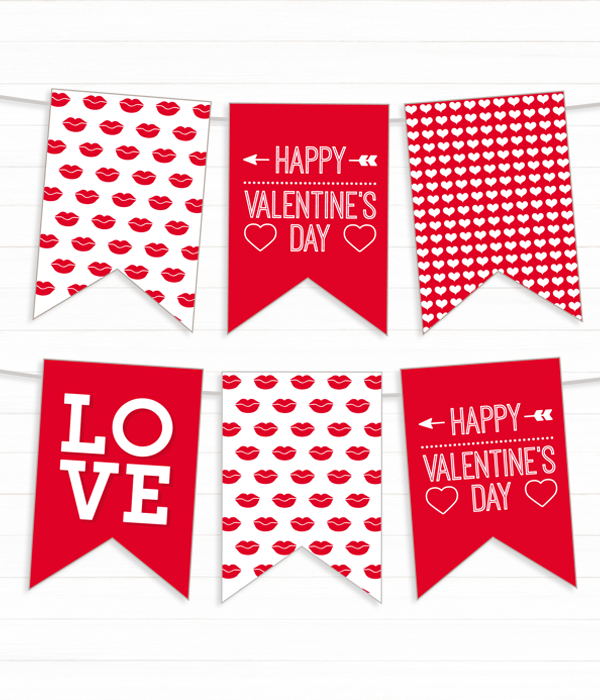 Паперова гірлянда "Happy Valentine's day" (12 прапорців)