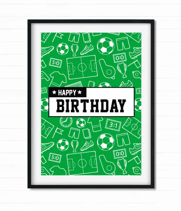 Постер для футбольної вечірки Happy Birthday 2 розміру без рамки (F70076), А4