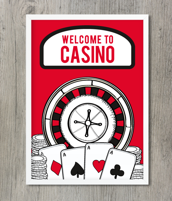 Постер для вечірки "WELCOME TO CASINO" 2 розміри, Різнокольоровий, А4