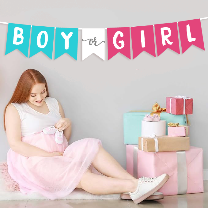 Бумажная гирлянда для гендер пати "BOY OR GIRL" 8 флажков (90-412)