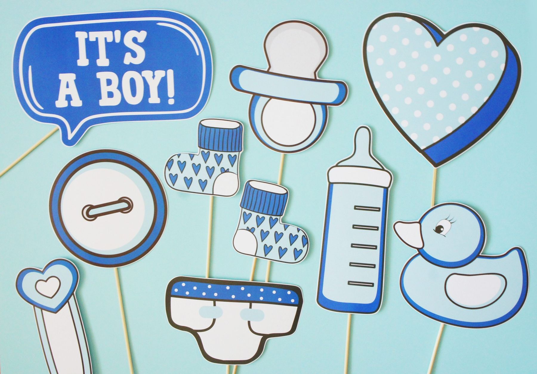 Набор фотобутафории для baby shower "It's a Boy" 17 шт (03472), Синий