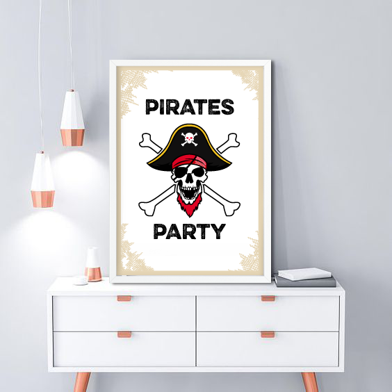 Постер для піратської вечірки "PIRATES PARTY" 2 розміри без рамки (02830), Різнокольоровий, А4