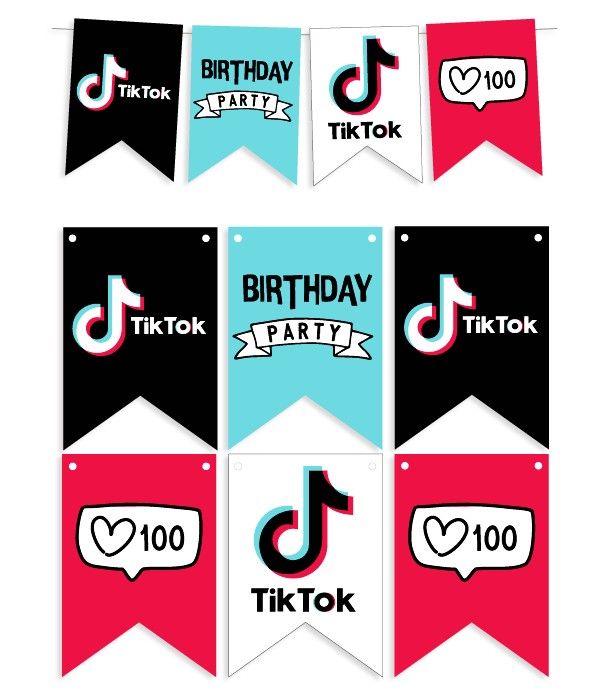 Паперова гірлянда з прапорців "Тik Tok Birthday Party" 12 прапорців (T100)