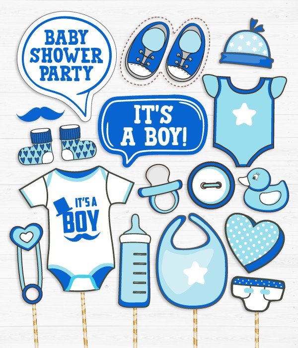 Набір фотобутафоріі для baby shower "It's a Boy" 17 шт (03472), Синий