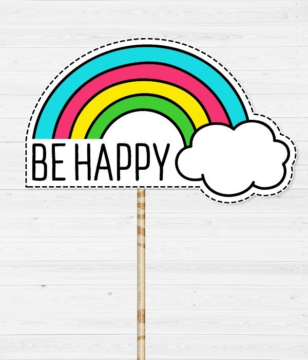 Табличка для фотосесії з веселкою "Be happy" (0412), Різнокольоровий