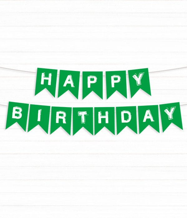 Гірлянда із прапорців "Happy Birthday!" зелений з білими літерами (04523), Зелений