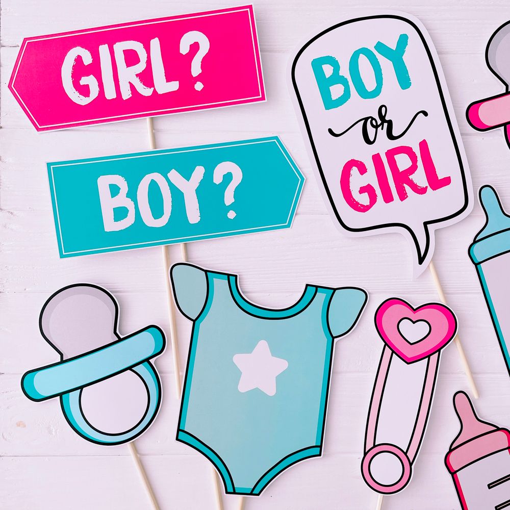 Набір фотобутафоріі для гендер паті "BOY OR GIRL" 11 шт (079011), Красный + синий + белый