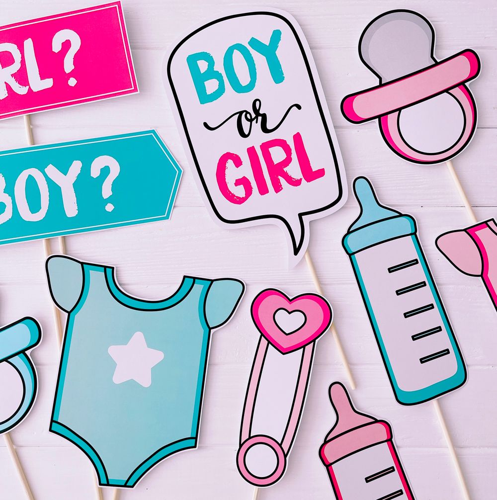 Набір фотобутафоріі для гендер паті "BOY OR GIRL" 11 шт (079011), Красный + синий + белый