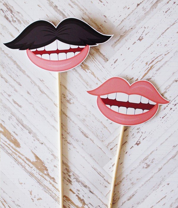 Фотобутафорія "Lips & Mustache" 2 шт (0649), Розовый + черный