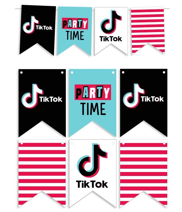 Паперова гірлянда з прапорців Happy Moments "Тik Tok Party" 12 прапорців (T101)