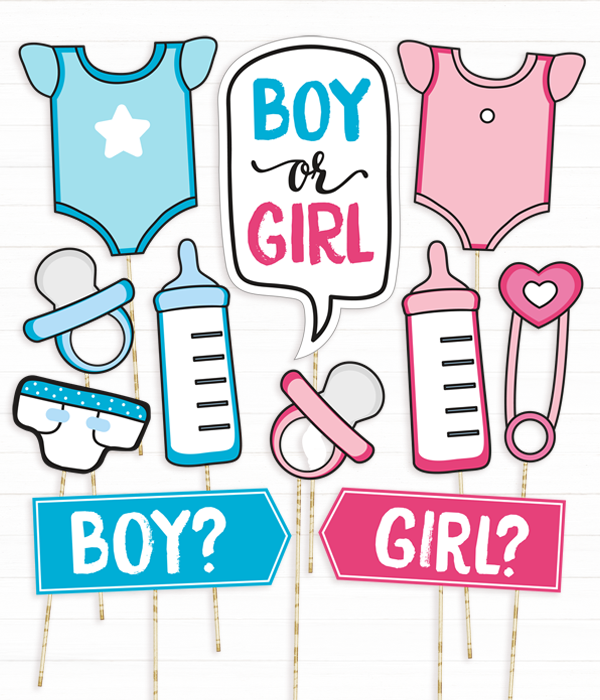 Набір фотобутафоріі для гендер паті "BOY OR GIRL" 11 шт (079011), Красный + синий + белый