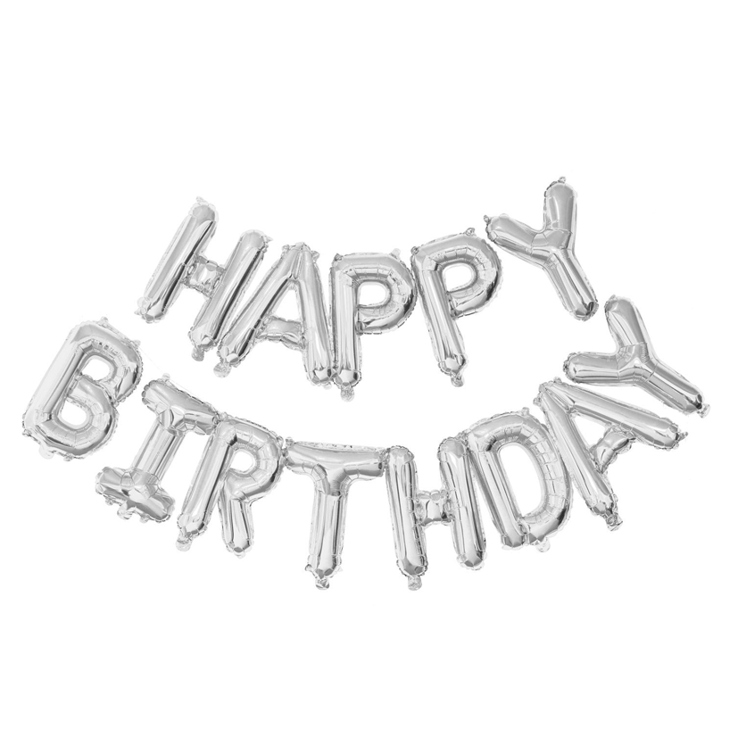 Фольговані повітряні кулі-напис Happy Birthday срібні літери 40 см (B382023), Сріблястий