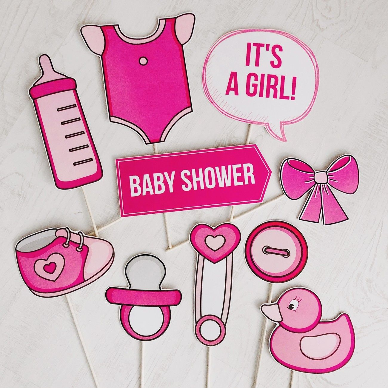 Набір фотобутафоріі для baby shower "Girl" 10 шт (02359), Рожевий