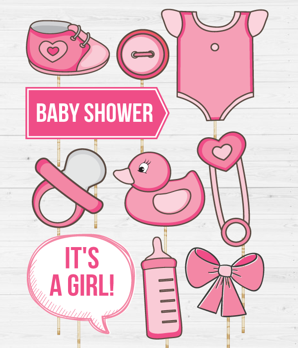Набір фотобутафоріі для baby shower "Girl" 10 шт (02359), Рожевий