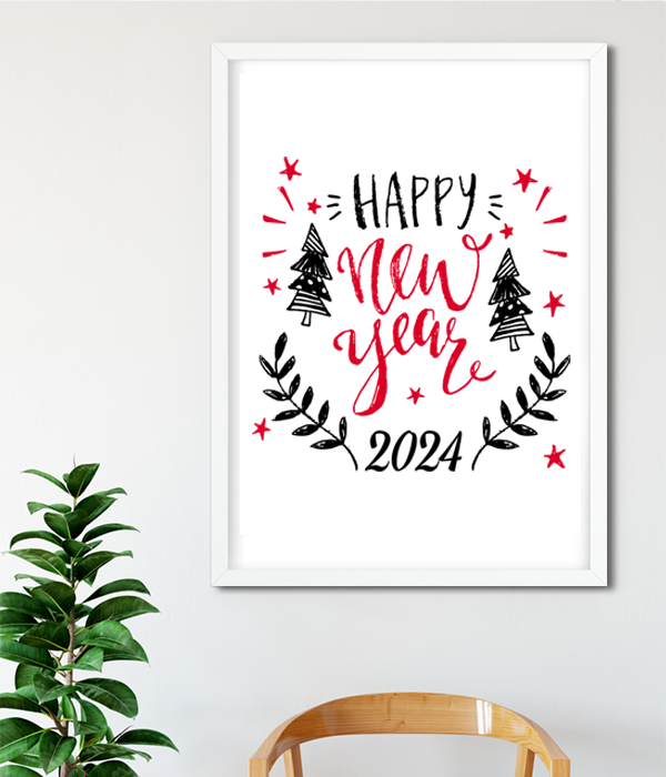 Новогодний декор - постер "Happy New Year 2024" А4 без рамки (03314)