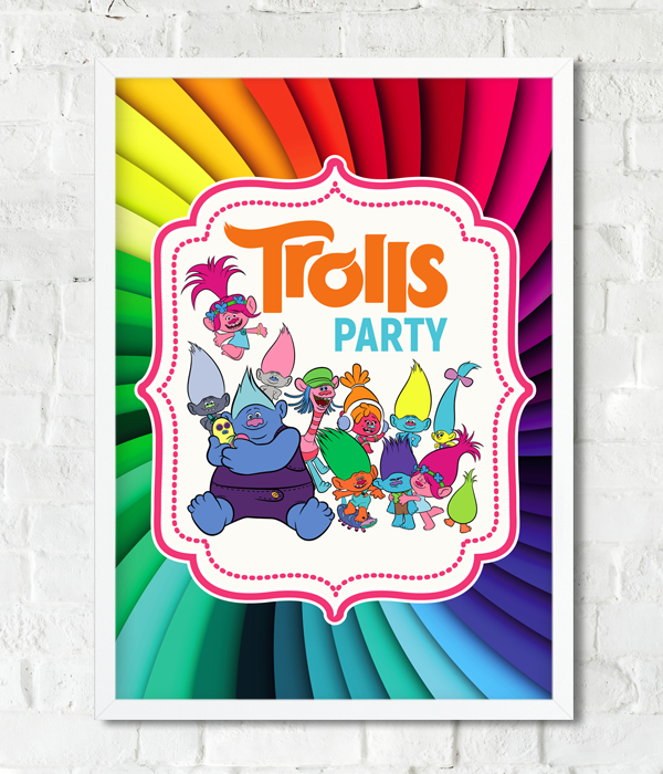 Постер "TROLLS PARTY" 2 розміри без рамки (02119), Різнокольоровий, А4