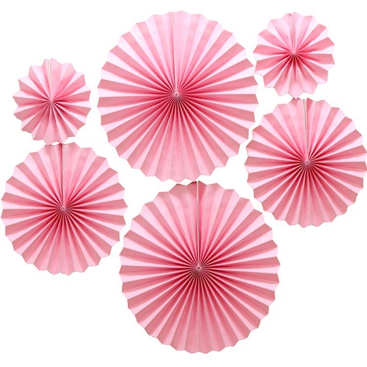 Набор бумажных вееров "Solid light pink mix" 6 шт (F-031), Рожевий
