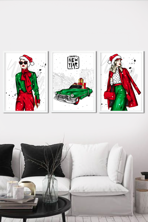 Новорічний декор - набір фешн постерів А3 без рамок 3 шт (04217), Різнокольоровий