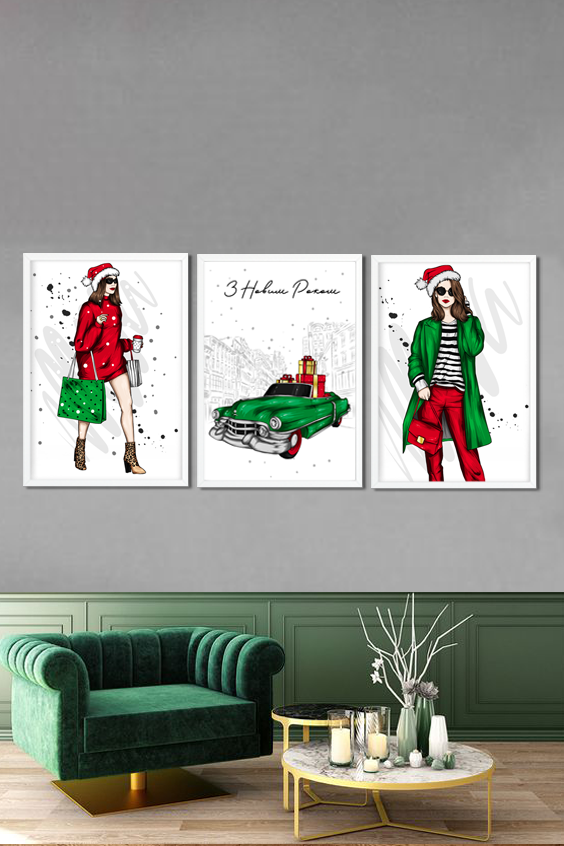 Новорічний декор - набір фешн постерів А3 без рамок 3 шт (04218), Різнокольоровий