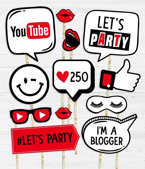 Набір для вечірки в стилі Youtube "Youtube Party" (Y50), Різнокольоровий