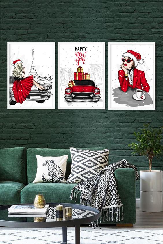 Новогодний декор - набор гламурных постеров для интерьера А3 без рамок 3 шт (04220), Разноцветный
