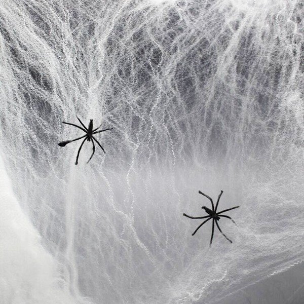 Павутина на Хеллоуїн «Spider Webs» з двома павуками біла (T77)