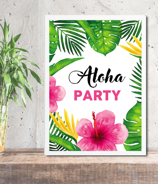Постер для гавайської вечірки "Aloha Party"  2 розміри (03445), Різнокольоровий, А4