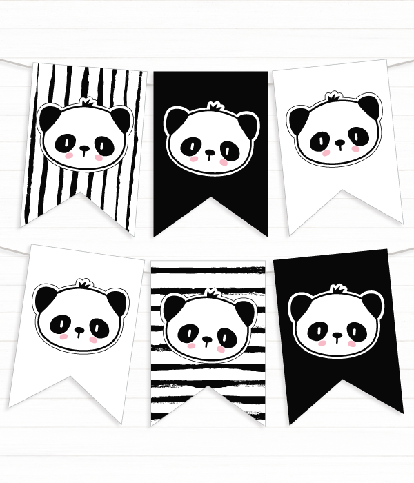 Паперова гірлянда з пандами для тематичного свята 8 прапорців (03074)