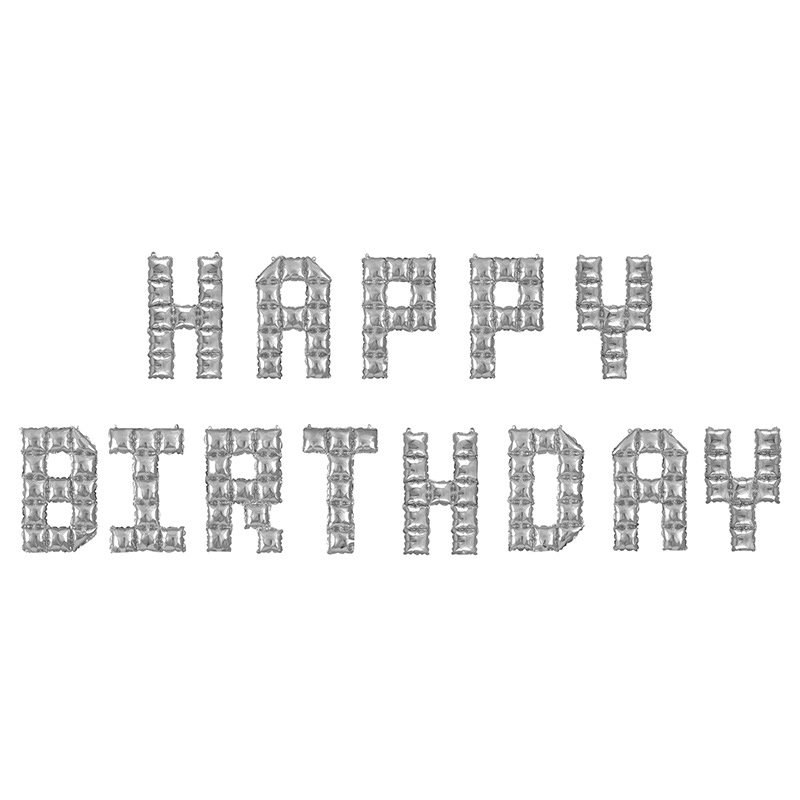 Фольговані повітряні кулі-напис Happy Birthday срібні літери 40 см (B482023), Сріблястий