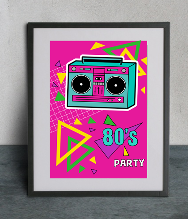 Постер для вечеринки "80s party" 2 размера, А4