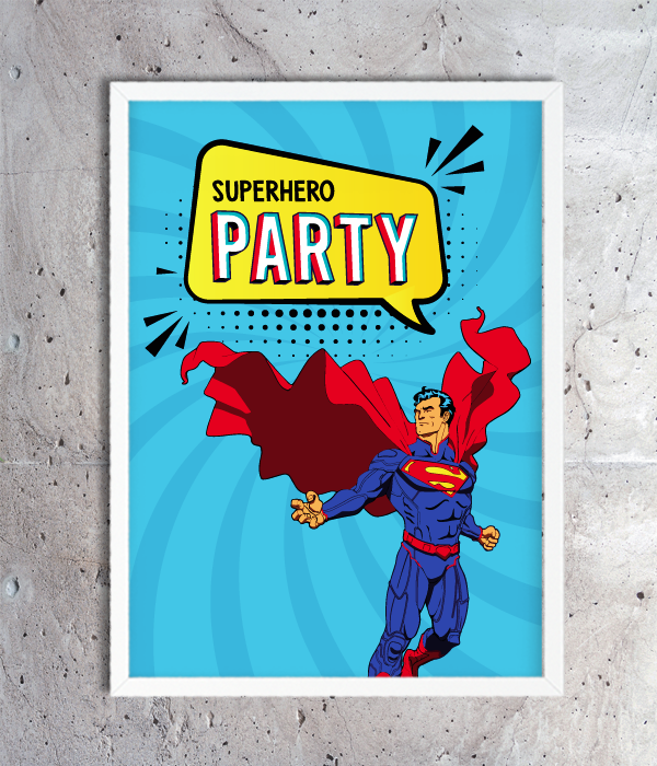 Постер для свята супергероїв "Superhero Party" 2 розміри (без рамки), Різнокольоровий, А4