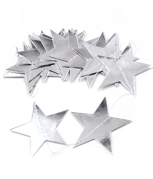 Гірлянда-зірки дзеркальні срібні 10 см. 4 м (02827), Сріблястий